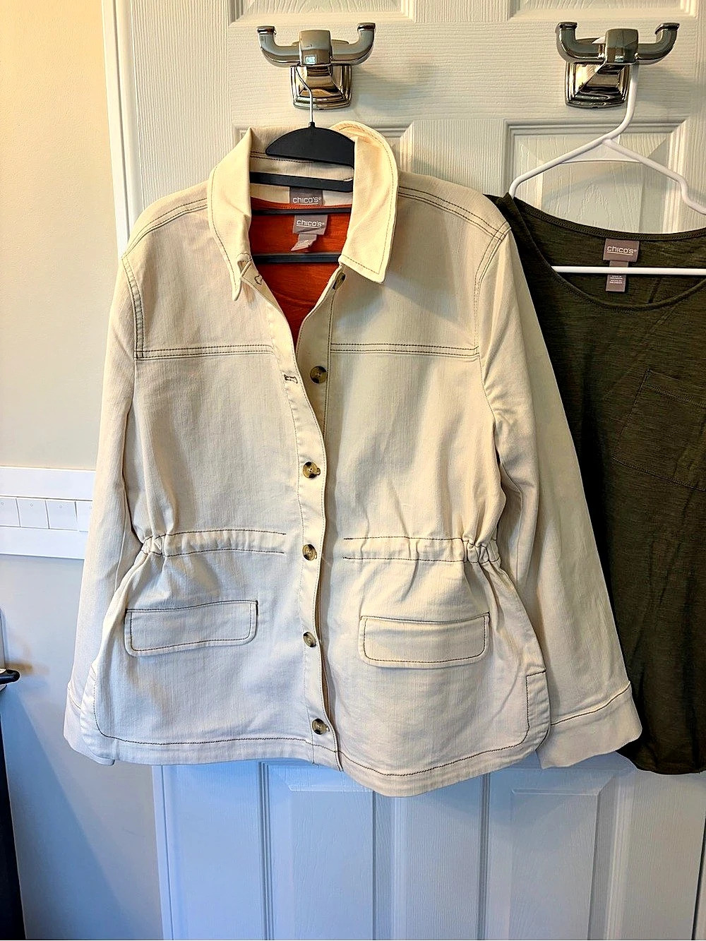 Chicos Utility Jacket Cotton Cream Size 2 NWT